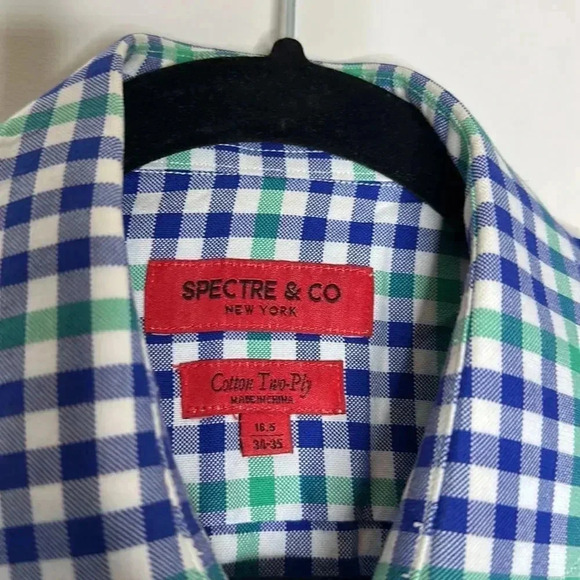 Spectre & Co Green & Blue Check Button Down Casual Shirt - Picture 8 of 10